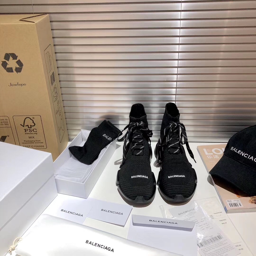 Balenciaga Speed 2.0 Lace-Up Sneaker In Black Recycled Knit - DesignerGu