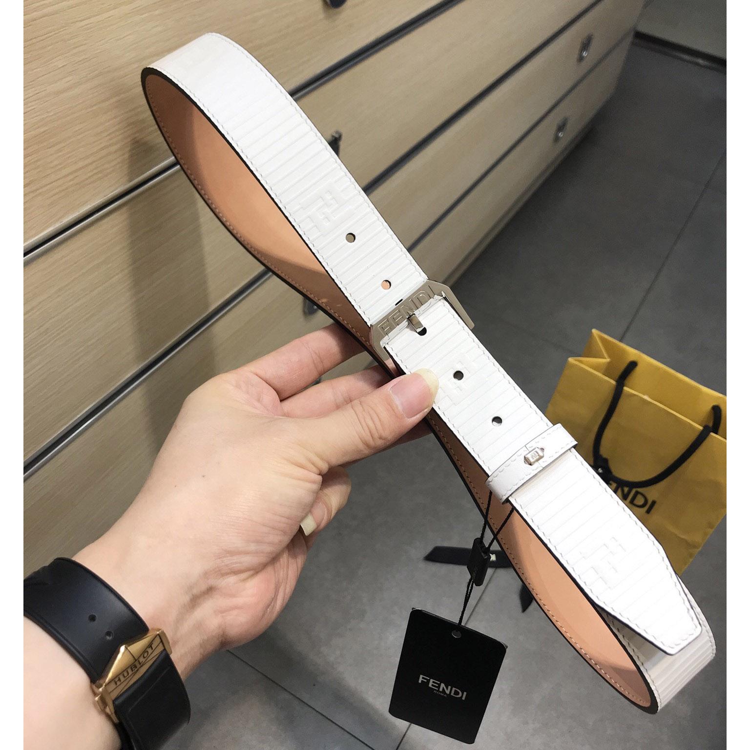 Fendi White Leather Belt - DesignerGu