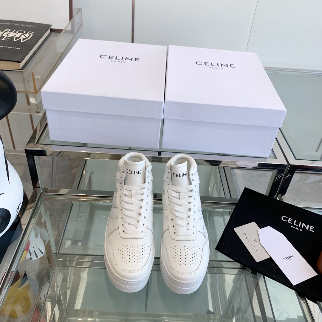 Celine Block Sneakers With Wedge OUtsole In Calfskin Optic White   - DesignerGu