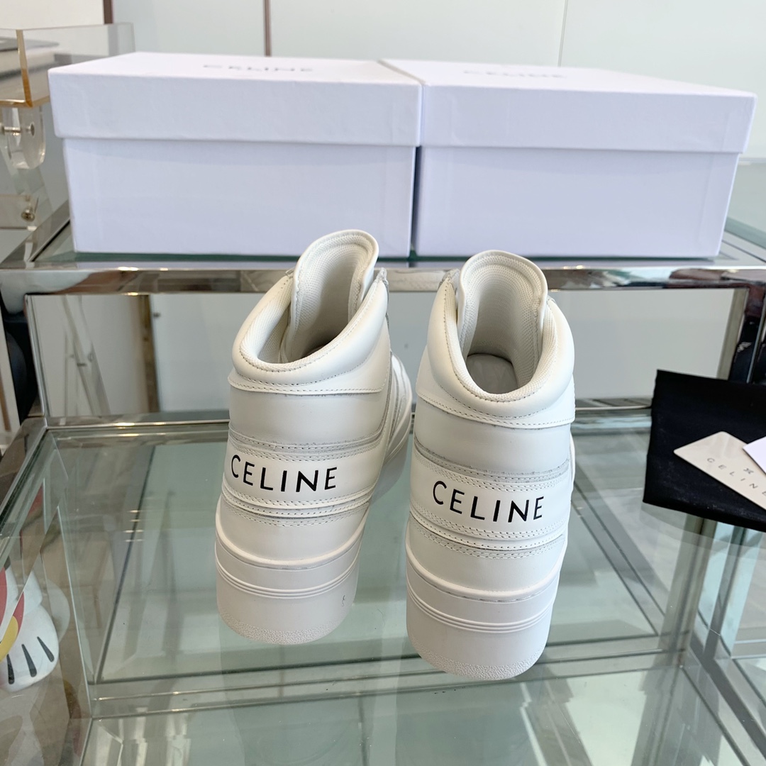 Celine Block Sneakers With Wedge OUtsole In Calfskin Optic White   - DesignerGu