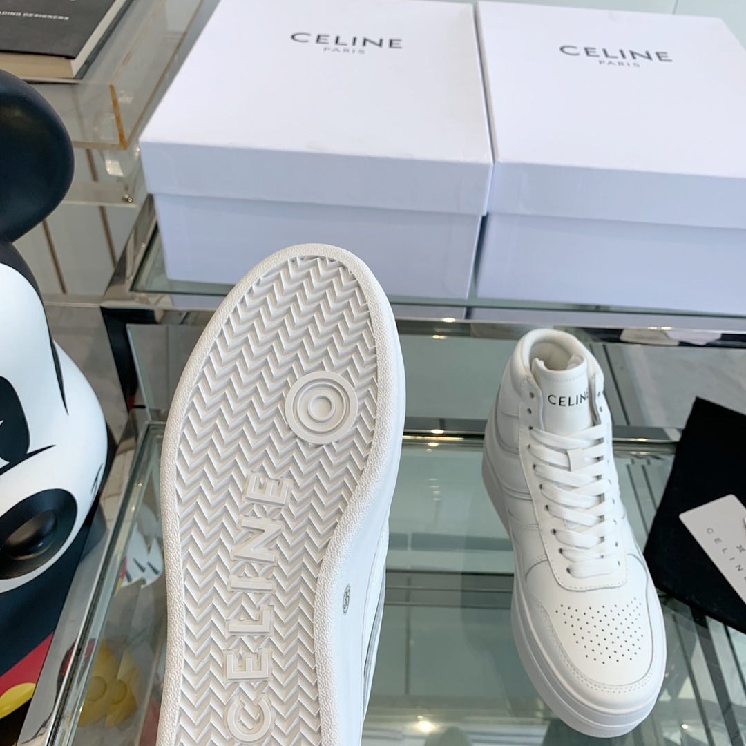 Celine Block Sneakers With Wedge OUtsole In Calfskin Optic White   - DesignerGu