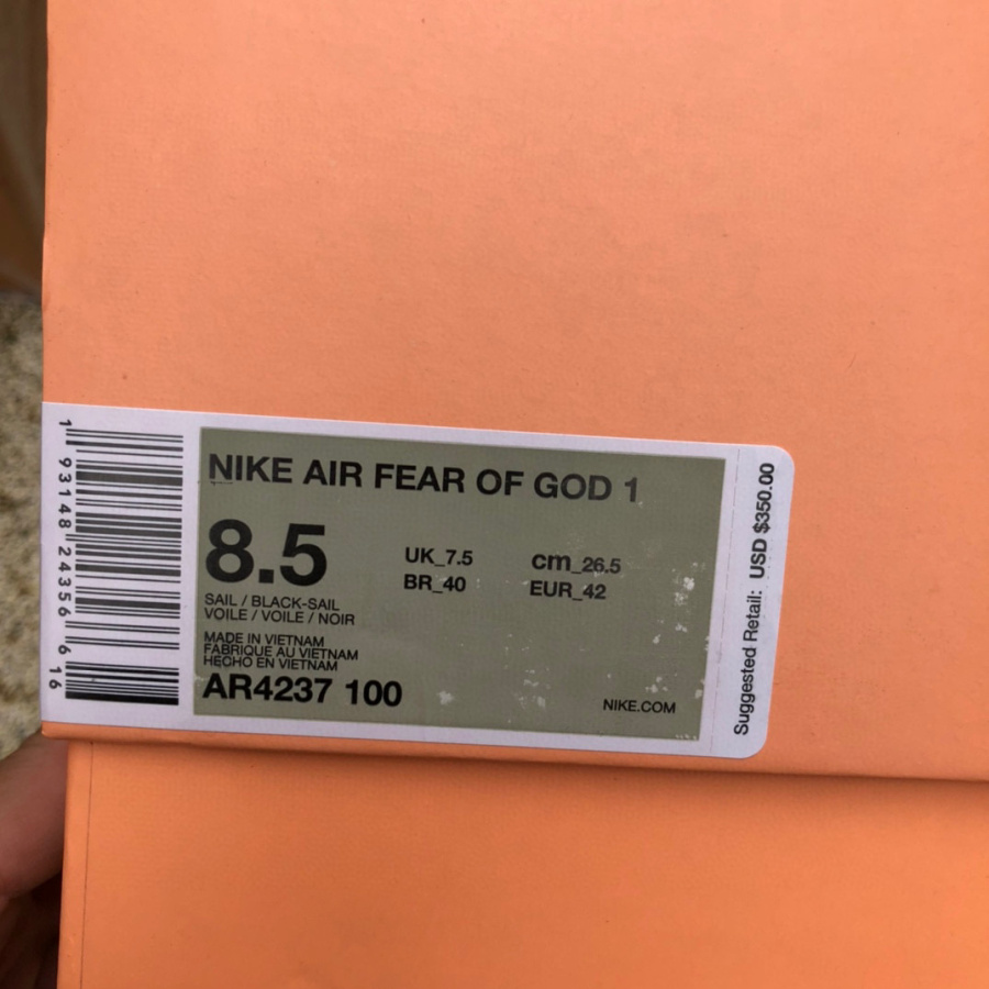 Nike Air Fear Of God 1 Sail Sneakers      AR4237-100 - DesignerGu