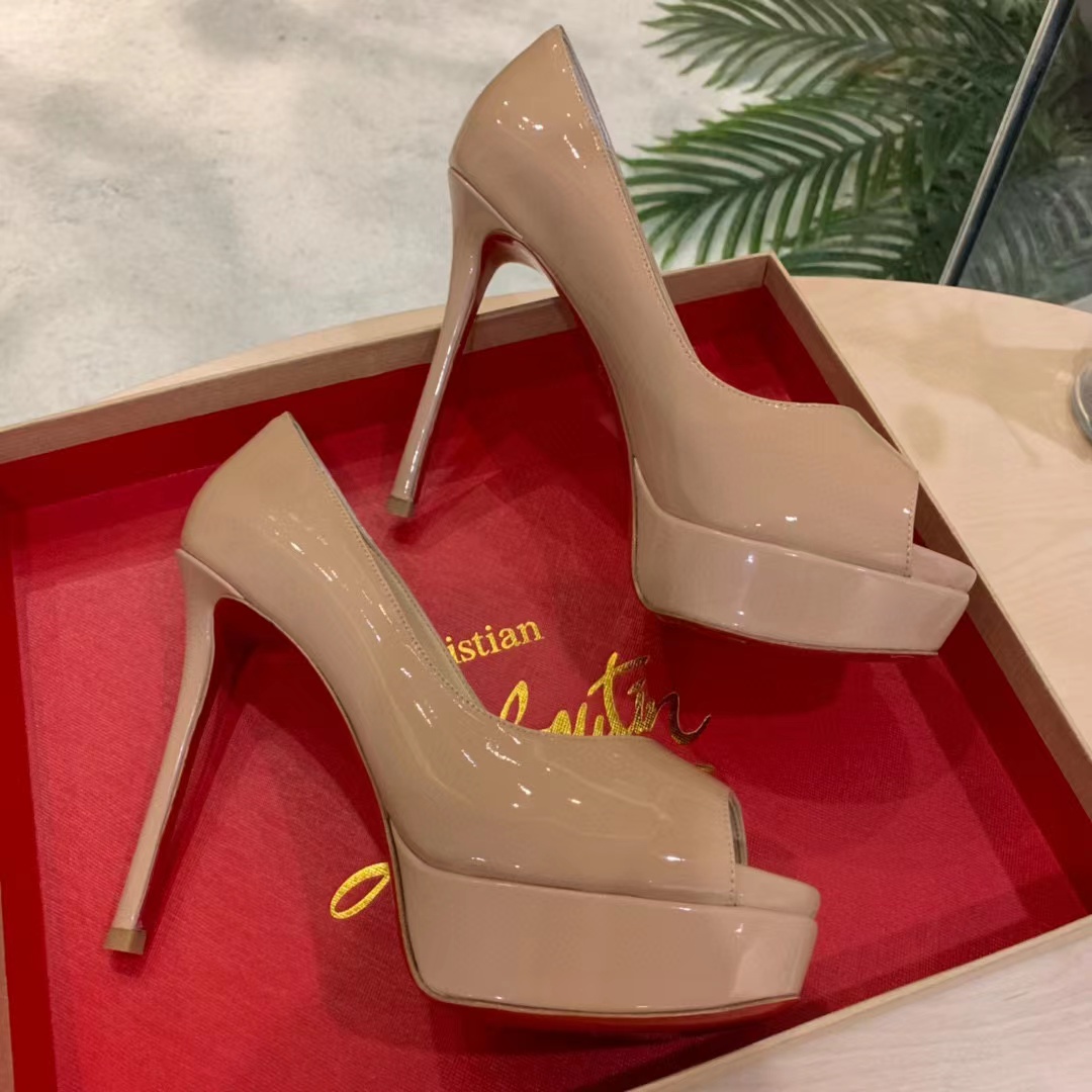 Christian Louboutin Lady Peep Patent Leather Heels - DesignerGu