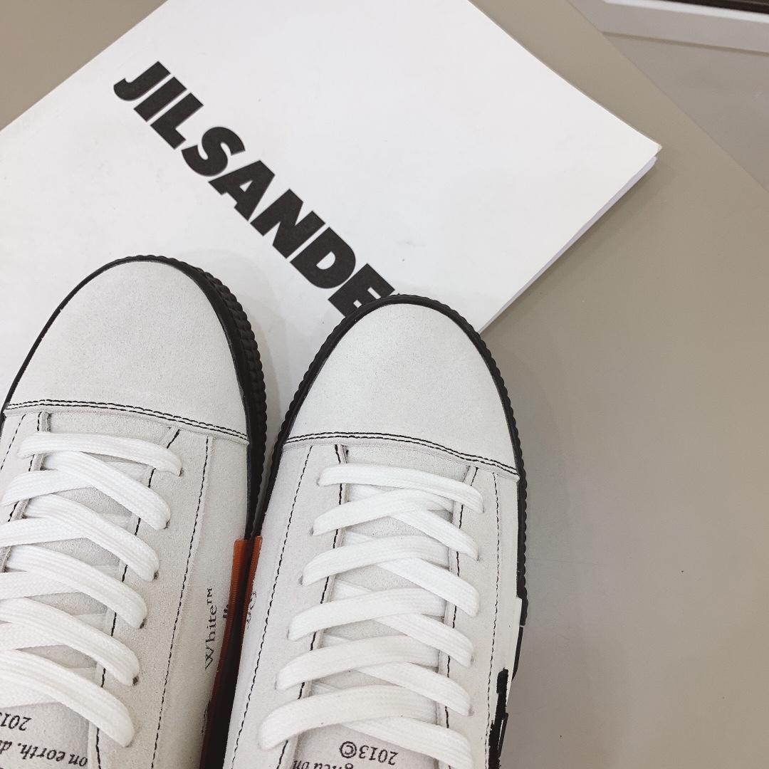 Off White White & Black Canvas Vulcanized Low Sneakers - DesignerGu