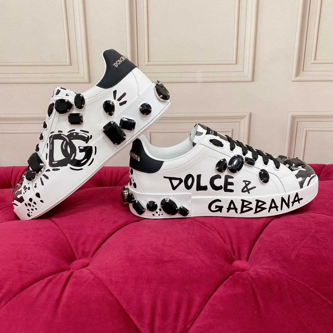 Dolce & Gabbana Calfskin Portofino Sneakers With Embroidery - DesignerGu