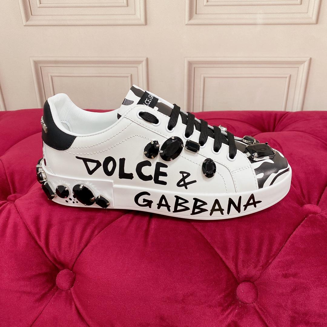 Dolce & Gabbana Calfskin Portofino Sneakers With Embroidery - DesignerGu