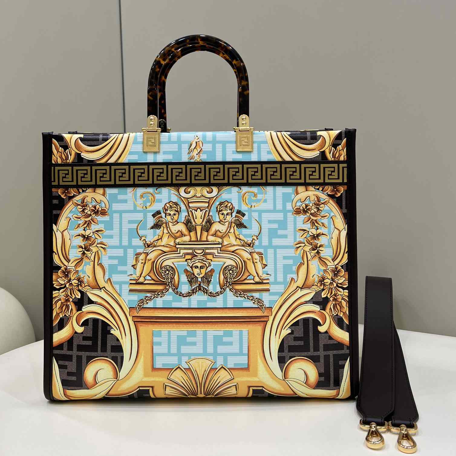 Versace x Fendi Sunshine Fendace Leather Shopper(36-13-32cm) - DesignerGu