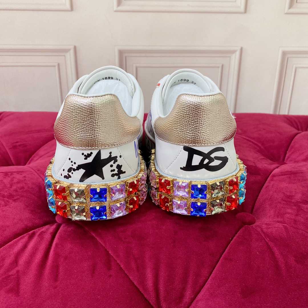 Dolce & Gabbana Calfskin Portofino Sneakers With Embroidery And Lettering - DesignerGu