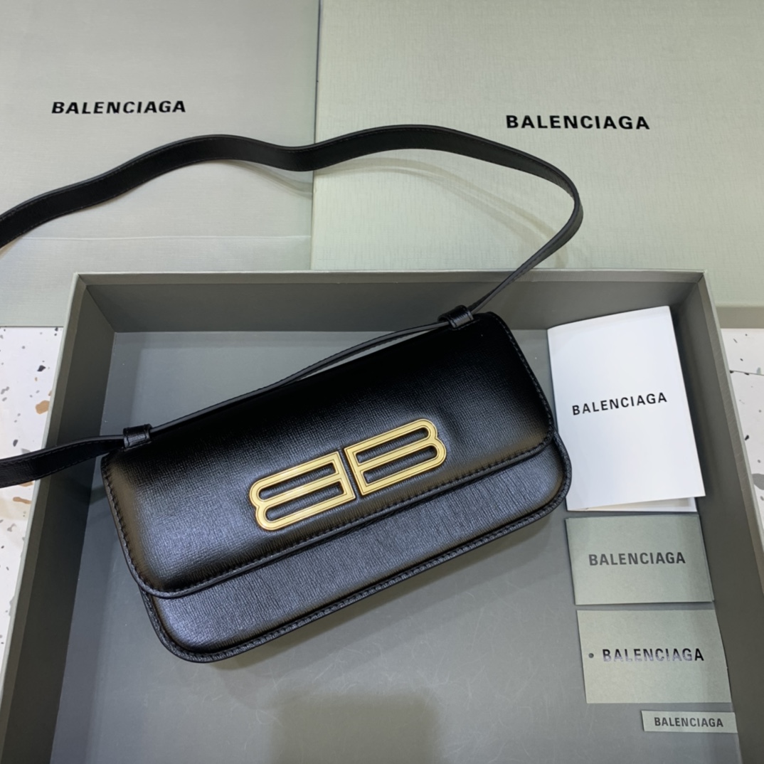 Balenciaga Women's Gossip Small Bag In Stripe Embossed Calfskin In Black(23.5-12.4-10.4cm) - DesignerGu