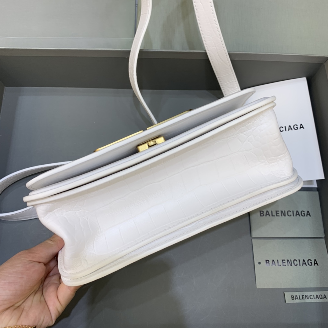 Balenciaga Women's Gossip Small Bag In Stripe Embossed Calfskin In White(23.5-12.4-10.4cm) - DesignerGu