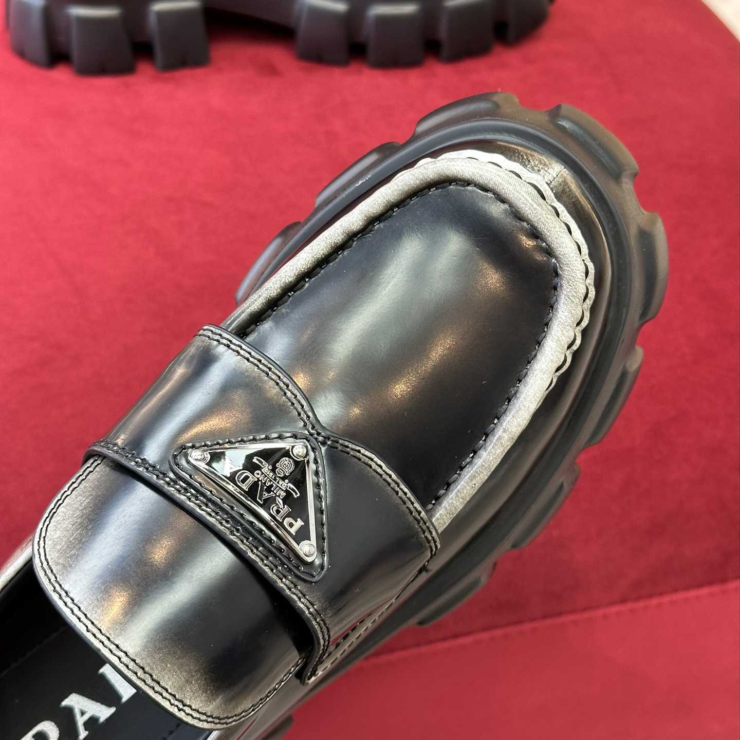 Prada Brushed Leather Monolith Loafers - DesignerGu