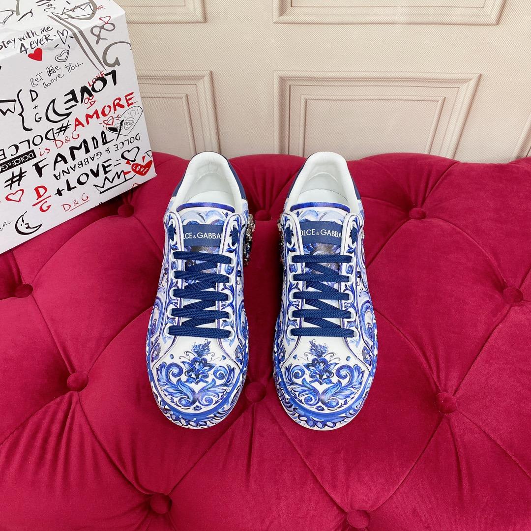 Dolce & Gabbana Majolica-Print Calfskin Portofino Sneakers - DesignerGu