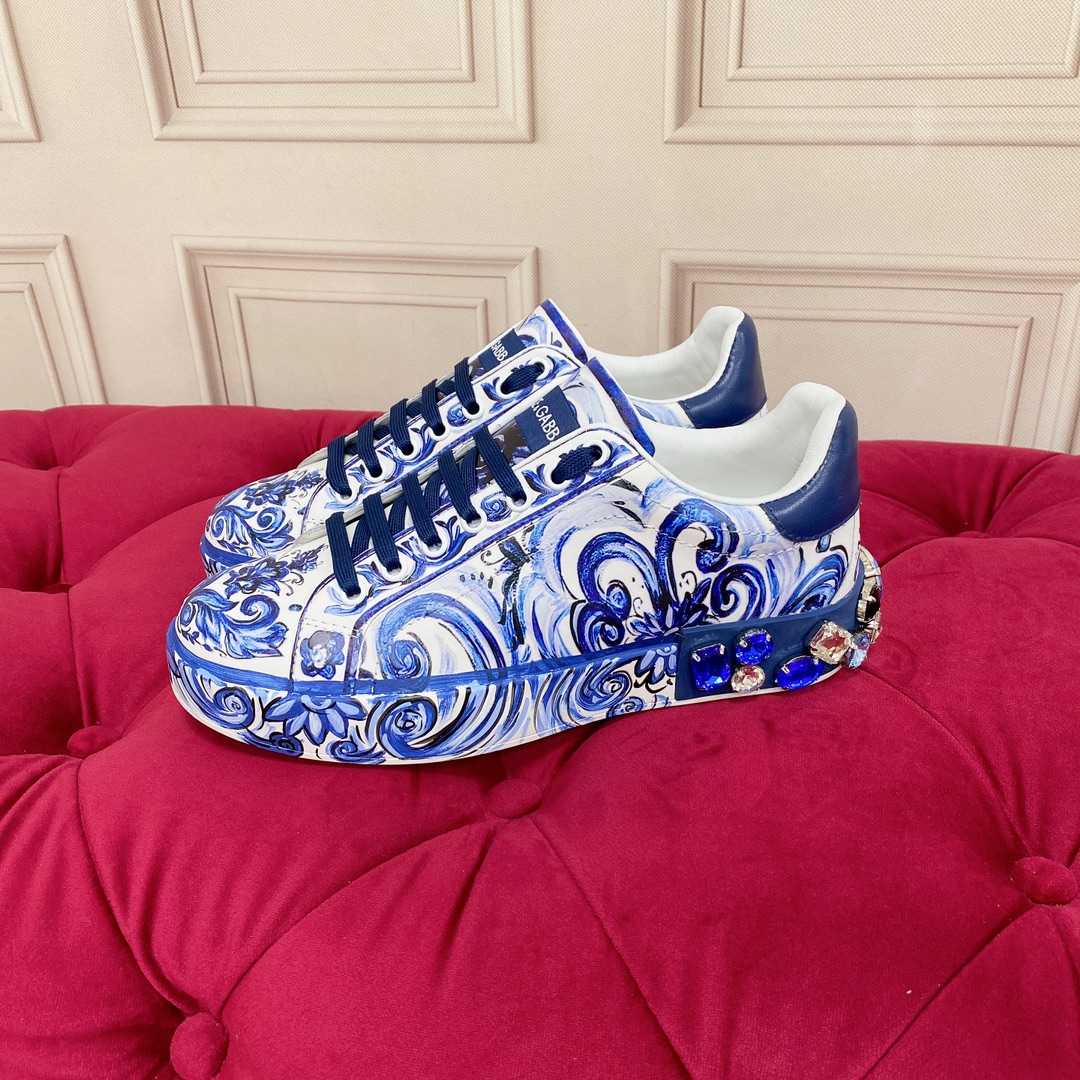 Dolce & Gabbana Majolica-Print Calfskin Portofino Sneakers - DesignerGu