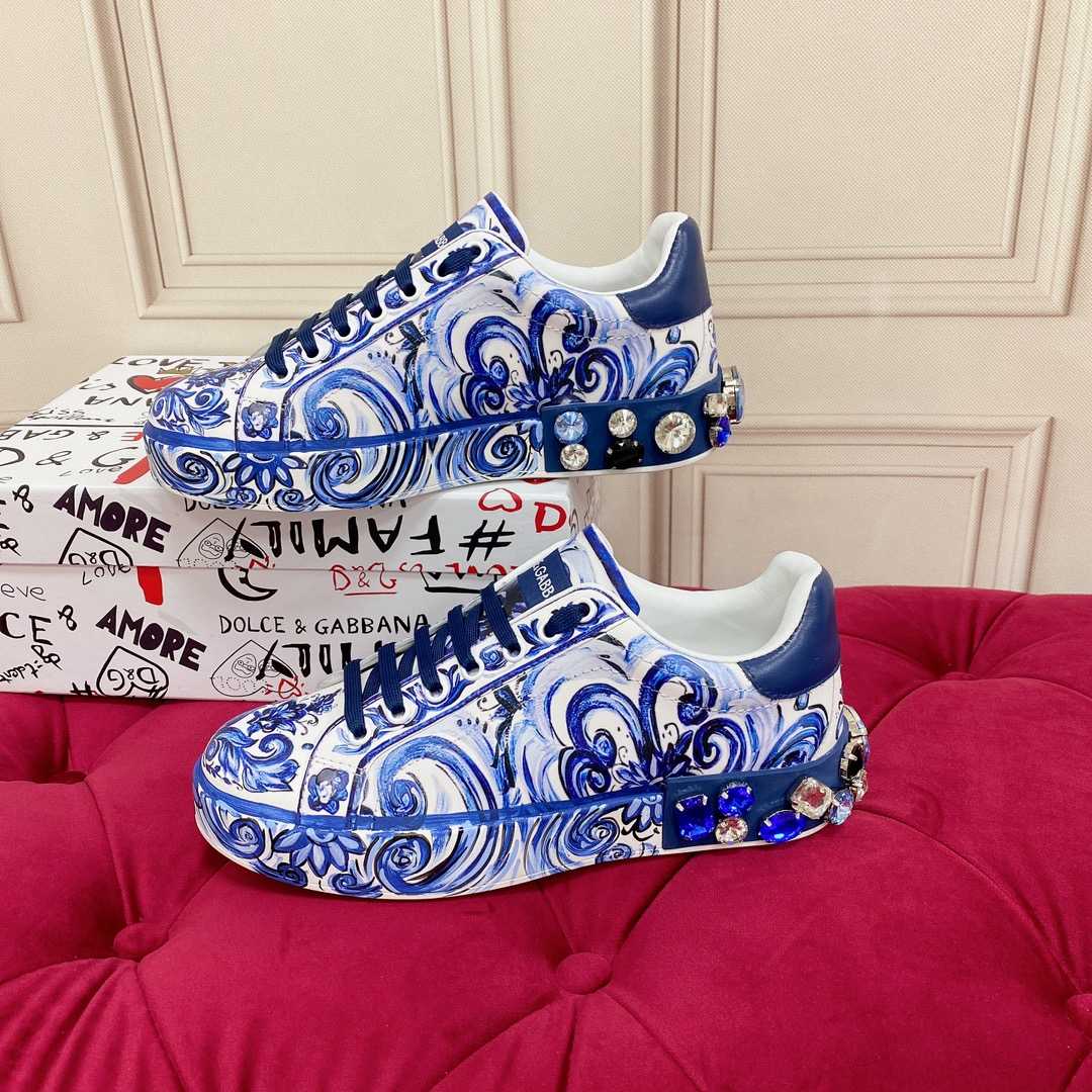 Dolce & Gabbana Majolica-Print Calfskin Portofino Sneakers - DesignerGu