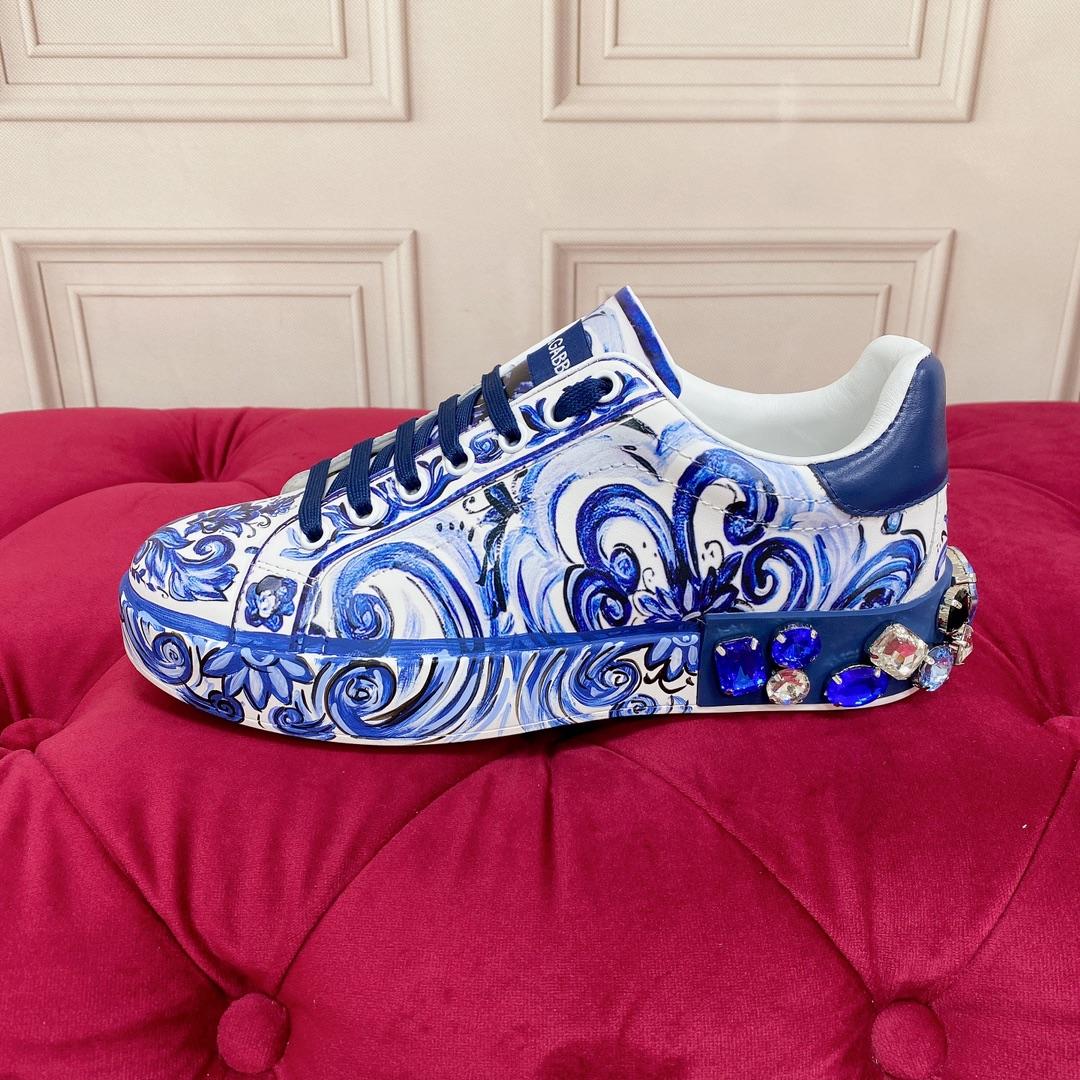 Dolce & Gabbana Majolica-Print Calfskin Portofino Sneakers - DesignerGu