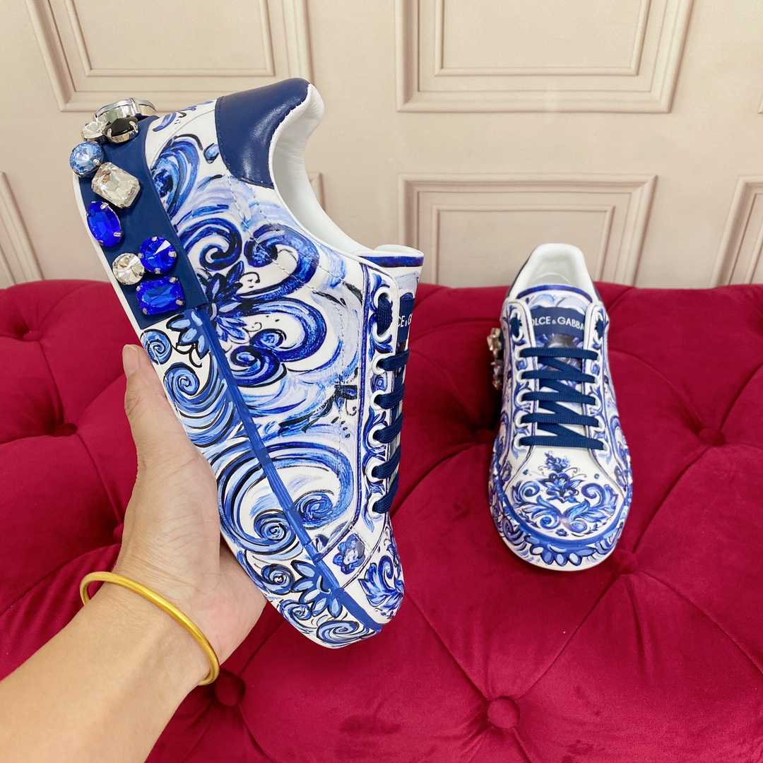 Dolce & Gabbana Majolica-Print Calfskin Portofino Sneakers - DesignerGu