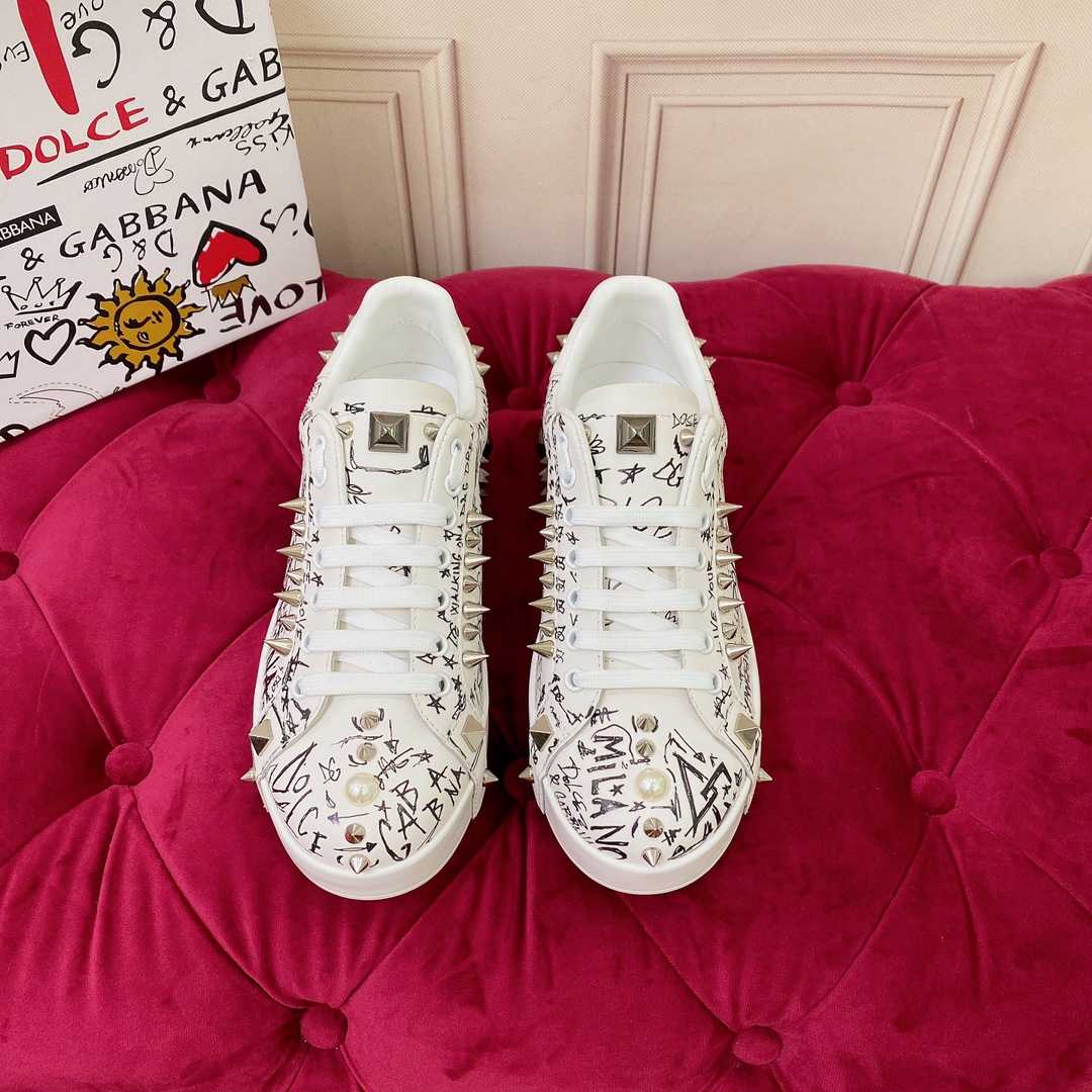 Dolce & Gabbana Calfskin Nappa Portofino Sneakers With Studs - DesignerGu