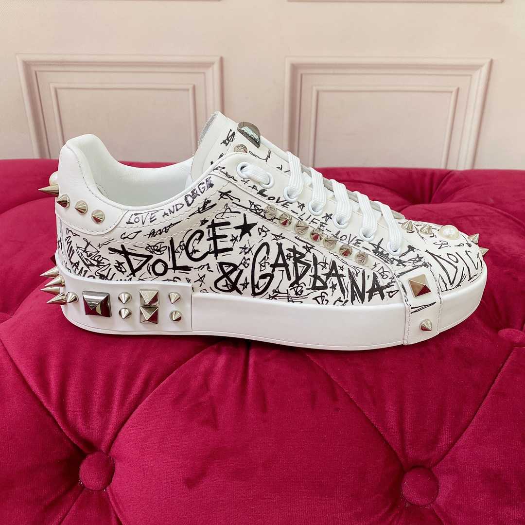 Dolce & Gabbana Calfskin Nappa Portofino Sneakers With Studs - DesignerGu