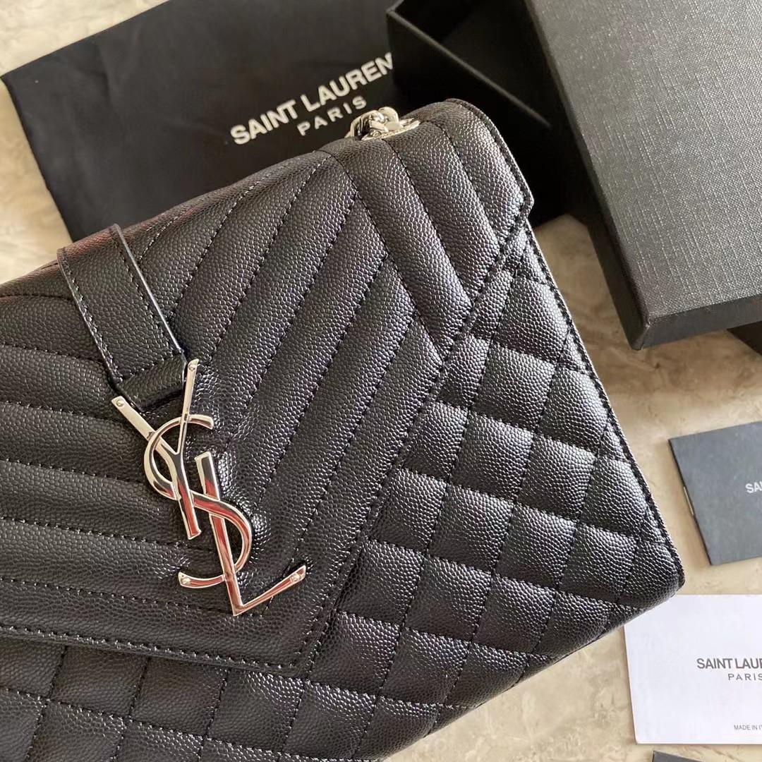 Saint Laurent Envelope Medium Chain Bag In Mix Matelasse Grain De Poudre Embossed Leather - DesignerGu