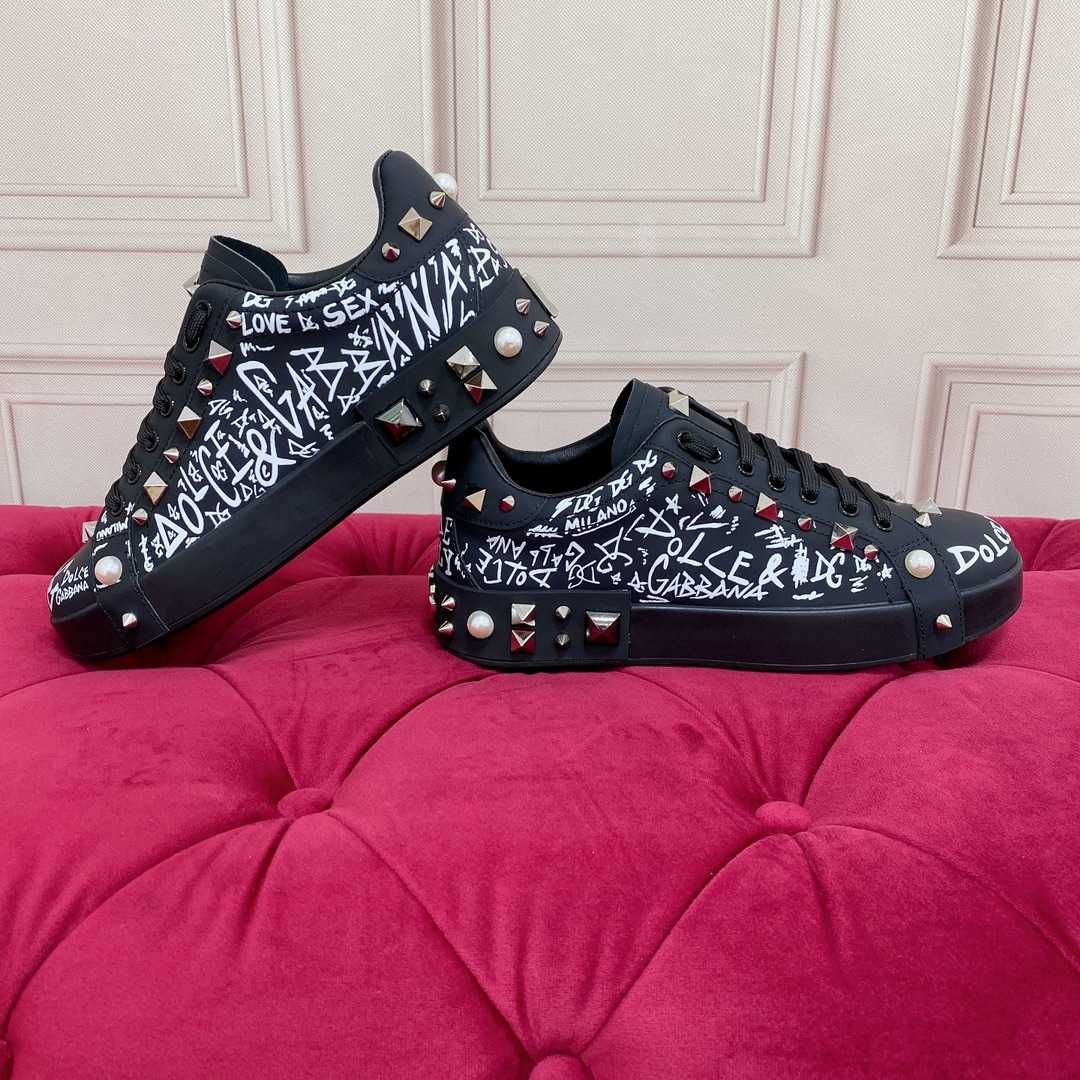 Dolce & Gabbana Calfskin Nappa Portofino Sneakers With Studs - DesignerGu