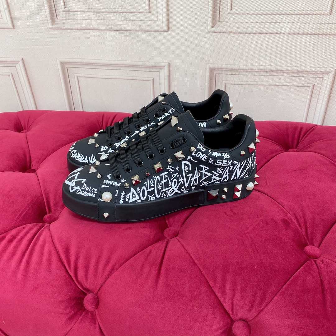 Dolce & Gabbana Calfskin Nappa Portofino Sneakers With Studs - DesignerGu