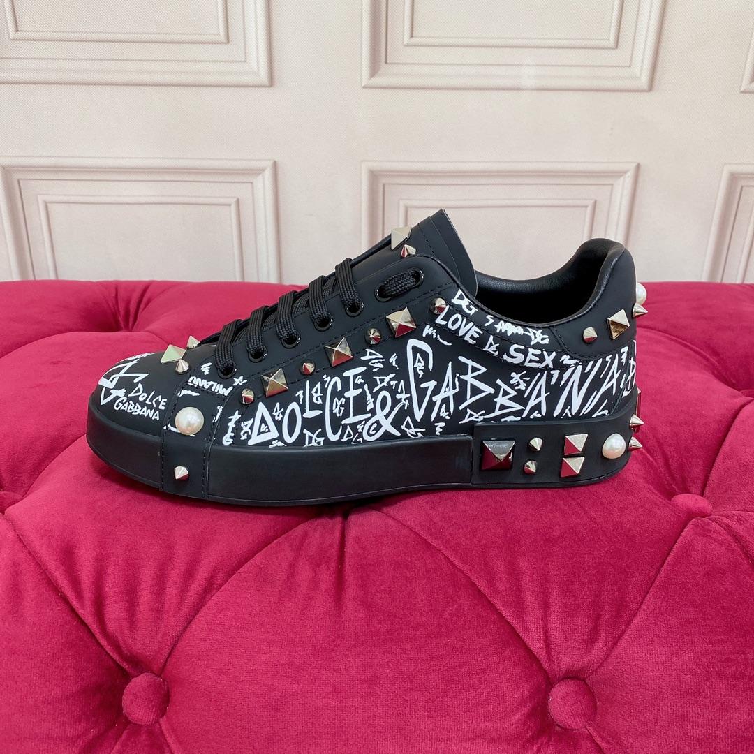 Dolce & Gabbana Calfskin Nappa Portofino Sneakers With Studs - DesignerGu