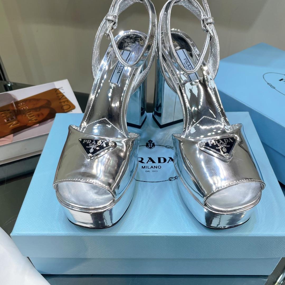 Prada Metallic Leather Platform Sandals - DesignerGu