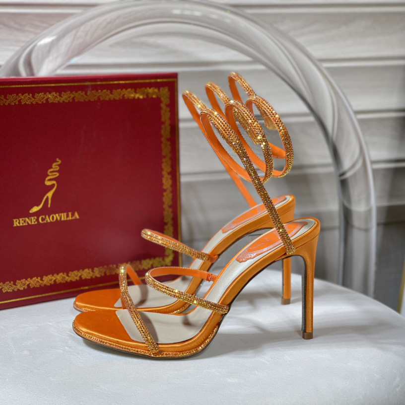 Rene Caovilla Cleo Crystal Orange Sandal - DesignerGu