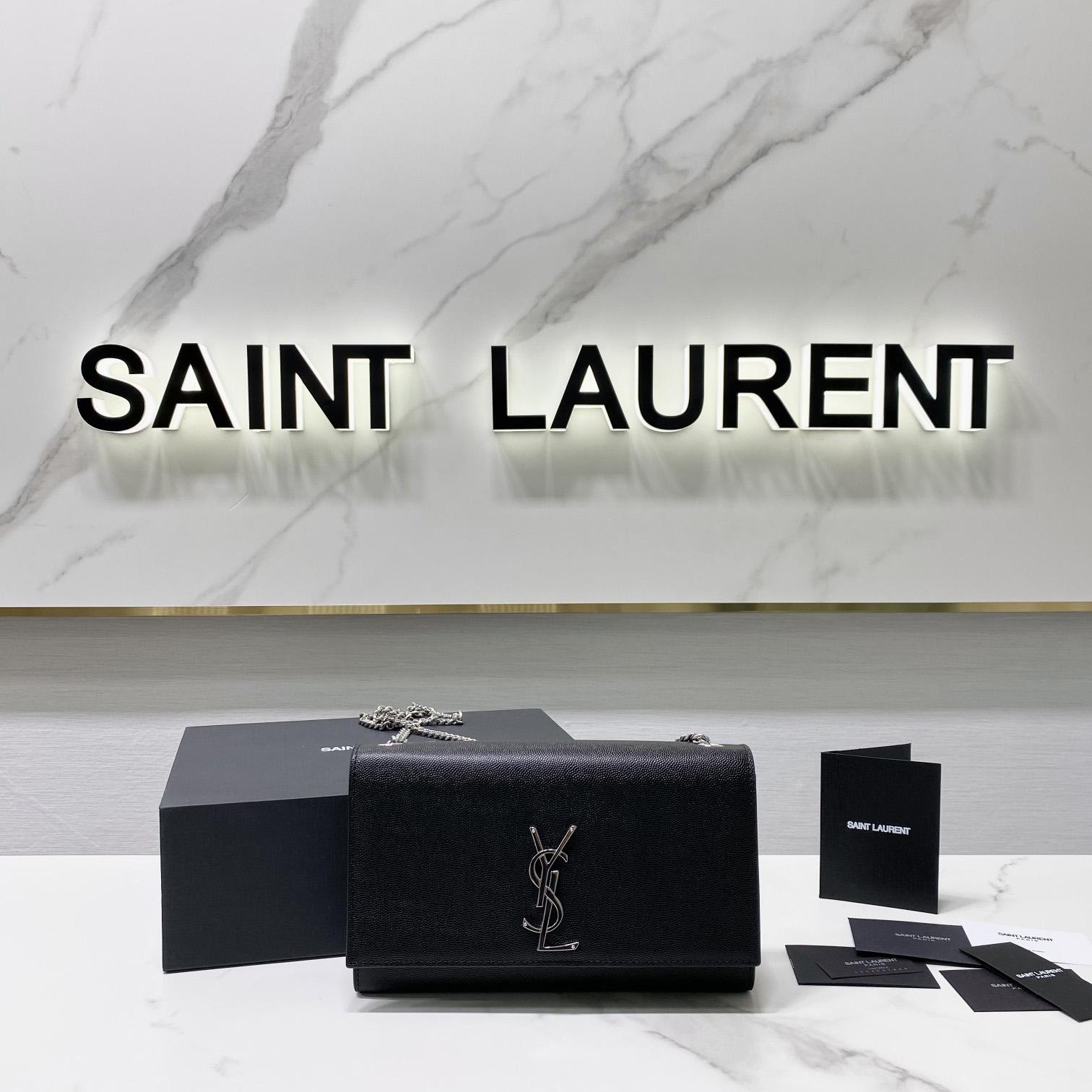 Saint Laurent Kate Medium Chain Bag In Grain De Poudre Embossed Leather - DesignerGu