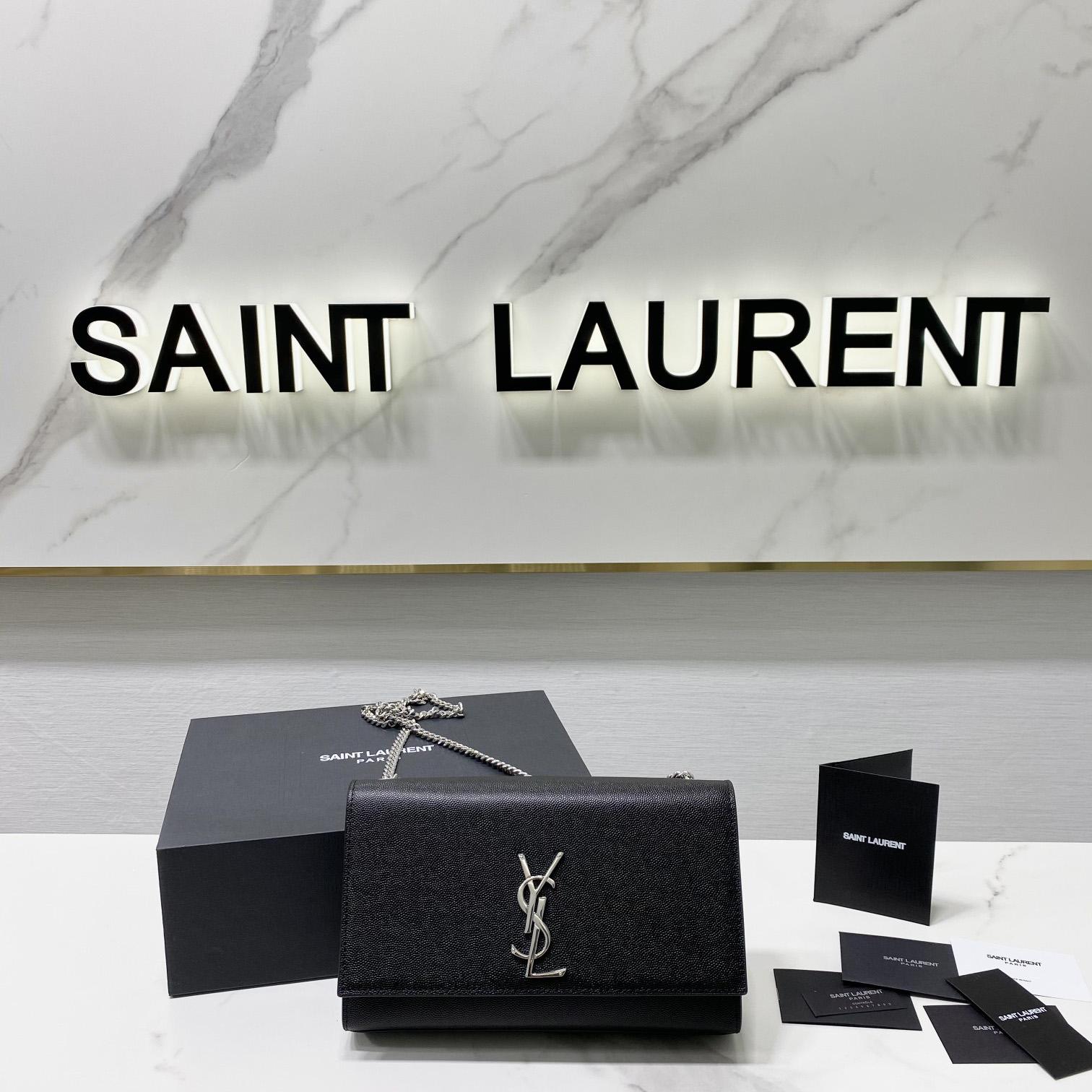 Saint Laurent Kate Medium Chain Bag In Grain De Poudre Embossed Leather - DesignerGu