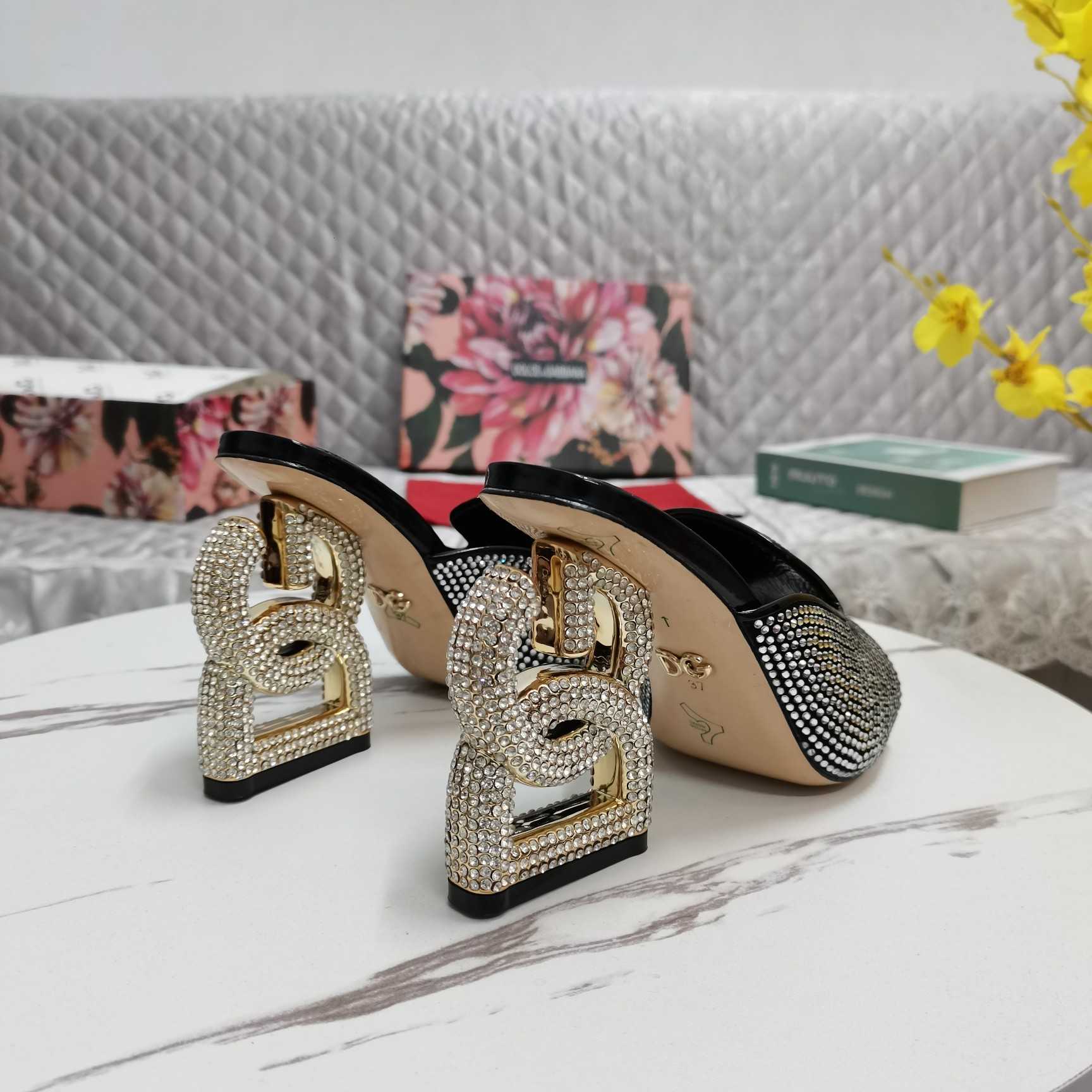 Dolce & Gabbana Mules With Fusible Rhinestone Detailing And DG Pop Heel - DesignerGu