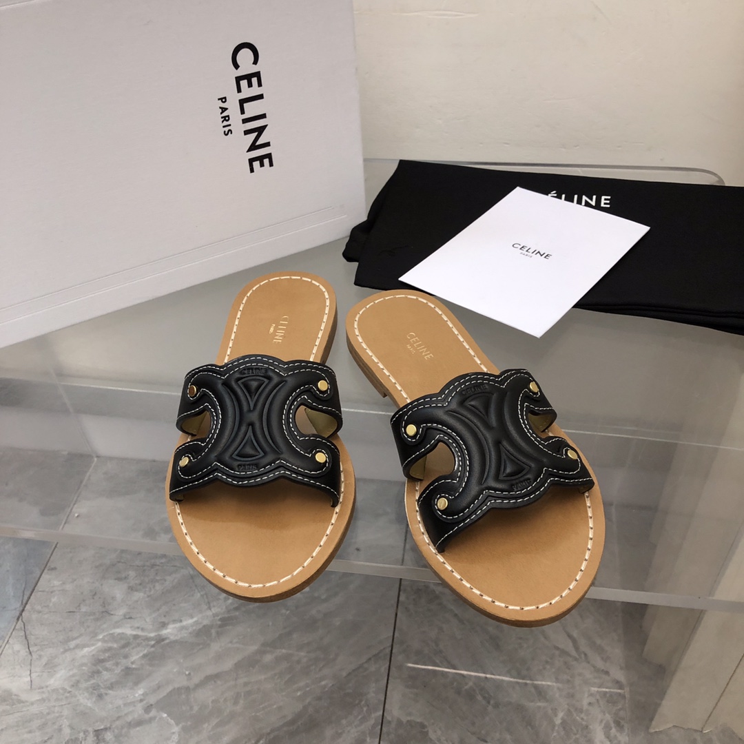 Celine Triomphe Mule In Calfskin - DesignerGu