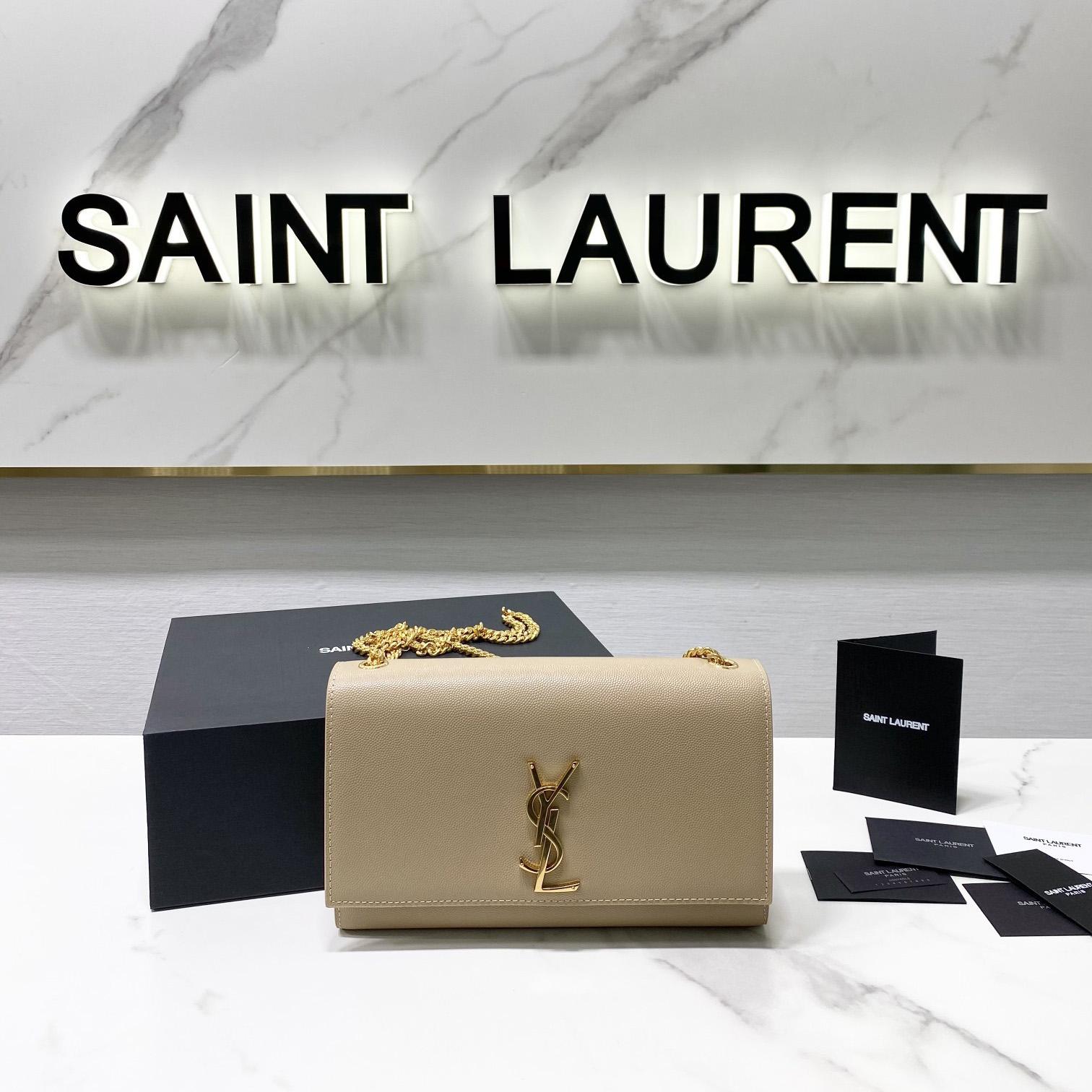 Saint Laurent Kate Medium Chain Bag In Grain De Poudre Embossed Leather - DesignerGu