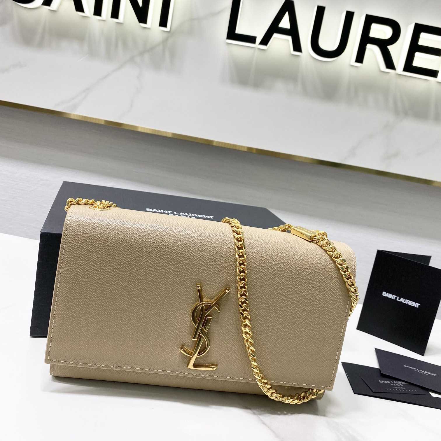 Saint Laurent Kate Medium Chain Bag In Grain De Poudre Embossed Leather - DesignerGu