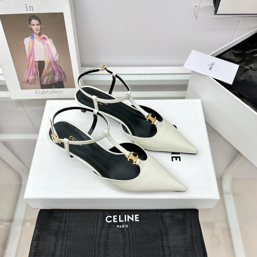 Celine Kitten With Triomphe T-Bar Strap In Calfskin  - DesignerGu