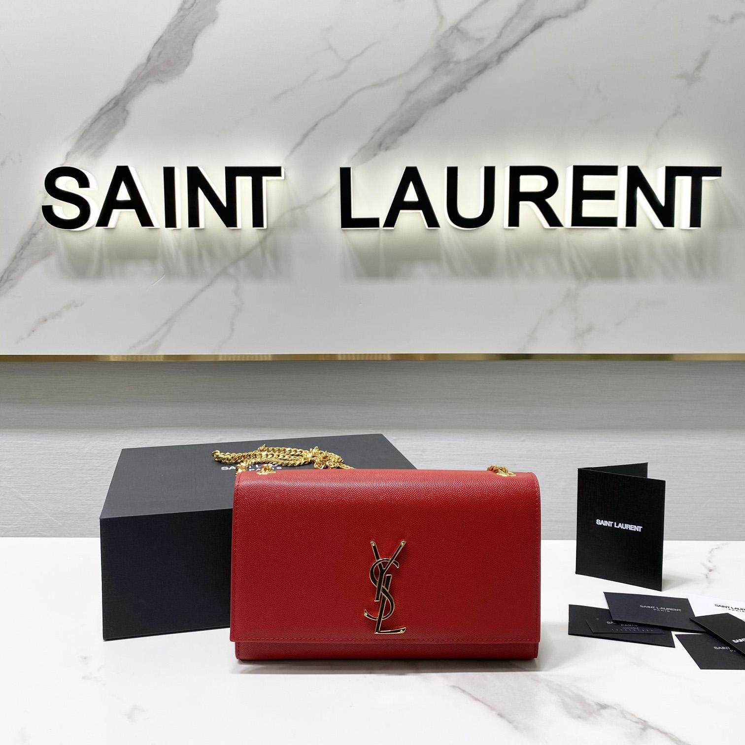 Saint Laurent Kate Medium Chain Bag In Grain De Poudre Embossed Leather - DesignerGu