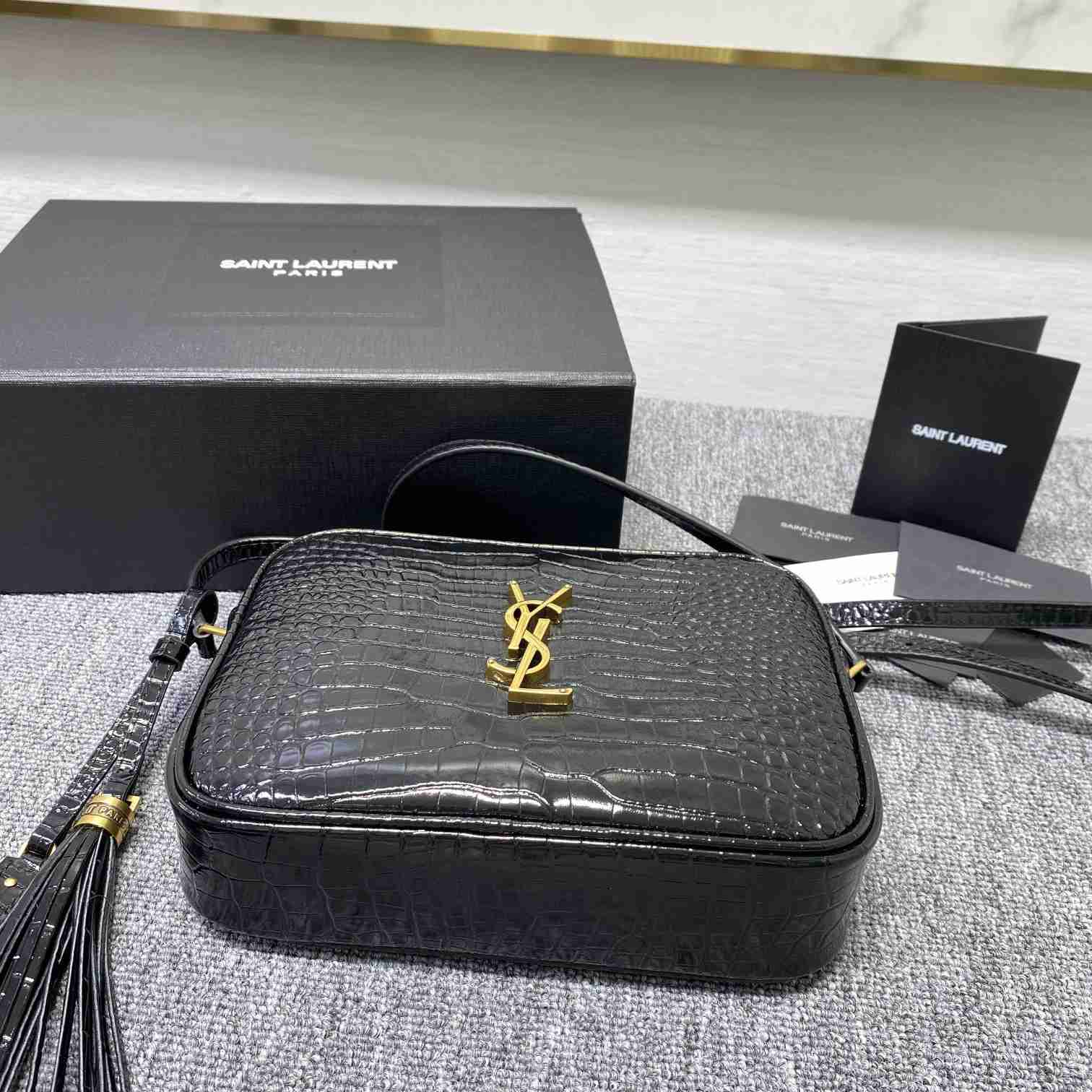 Saint Laurent Lou Camera Bag In Crocodile-Embossed Shiny Leather - DesignerGu