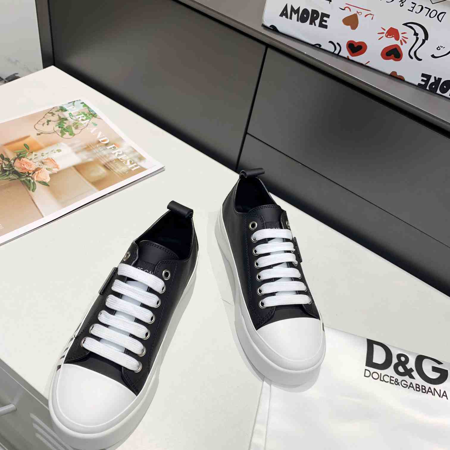 Dolce & Gabbana Calfskin Portofino Light Sneakers With Logo-Detailed Plate And Logo Print - DesignerGu