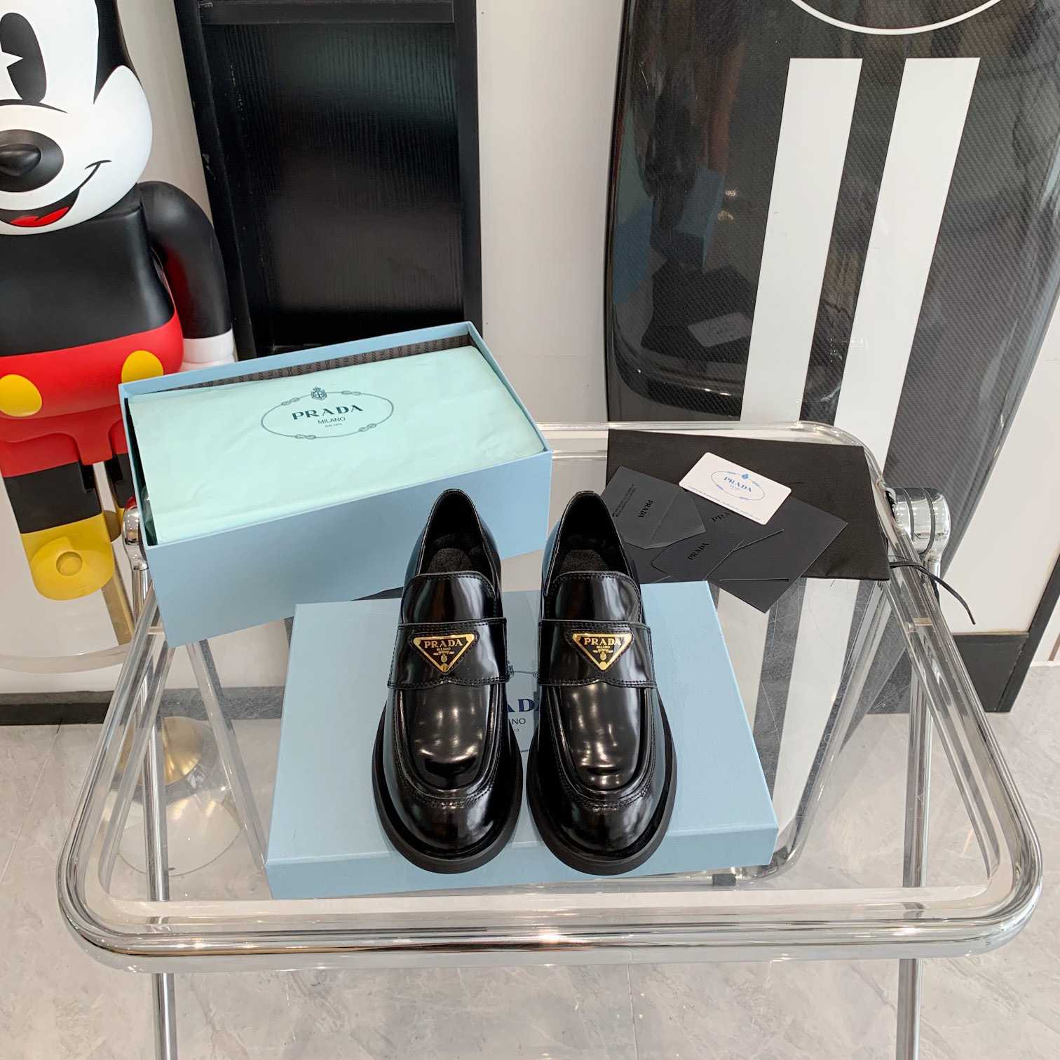 Prada Chocolate Brushed Leather Loafers - DesignerGu