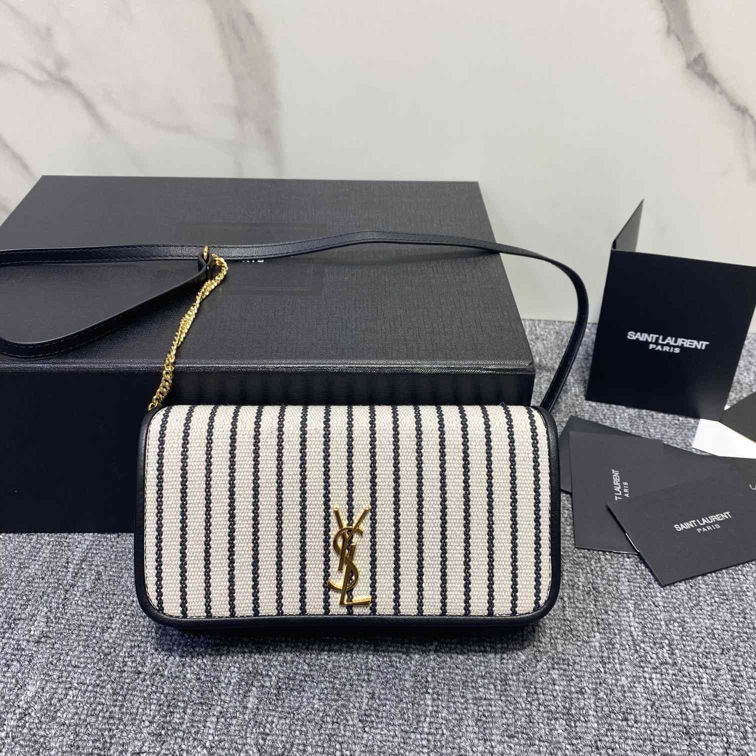 Saint Laurent Monogram Mini Striped-Canvas Cross-Body Bag (18x11x2cm) - DesignerGu