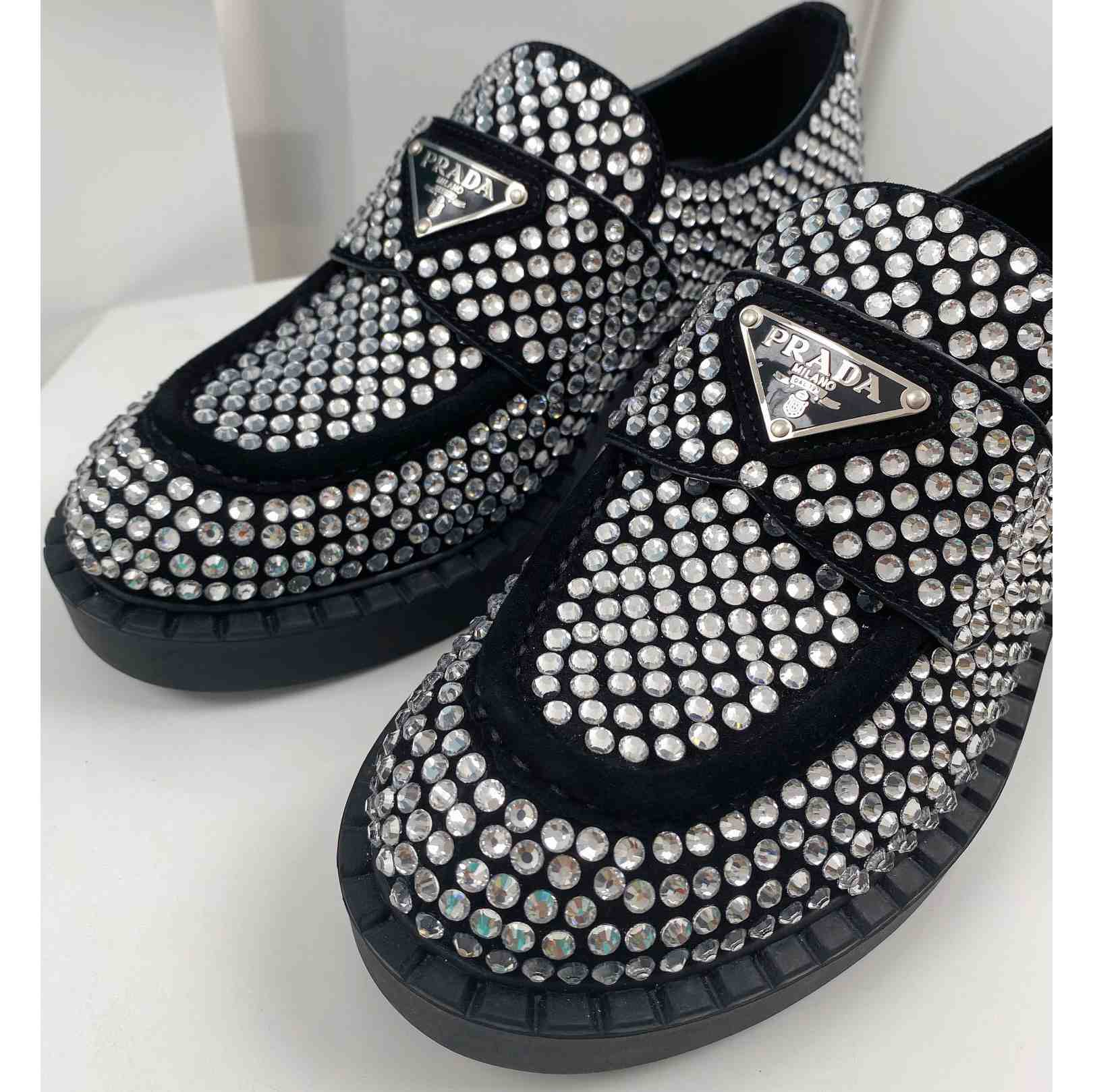 Prada Satin Loafers With Crystals - DesignerGu