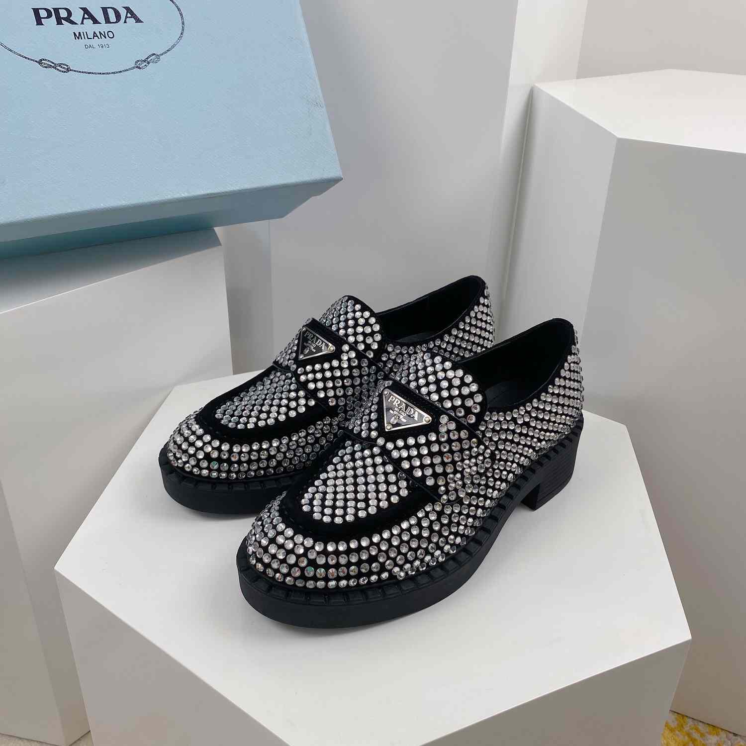 Prada Satin Loafers With Crystals - DesignerGu