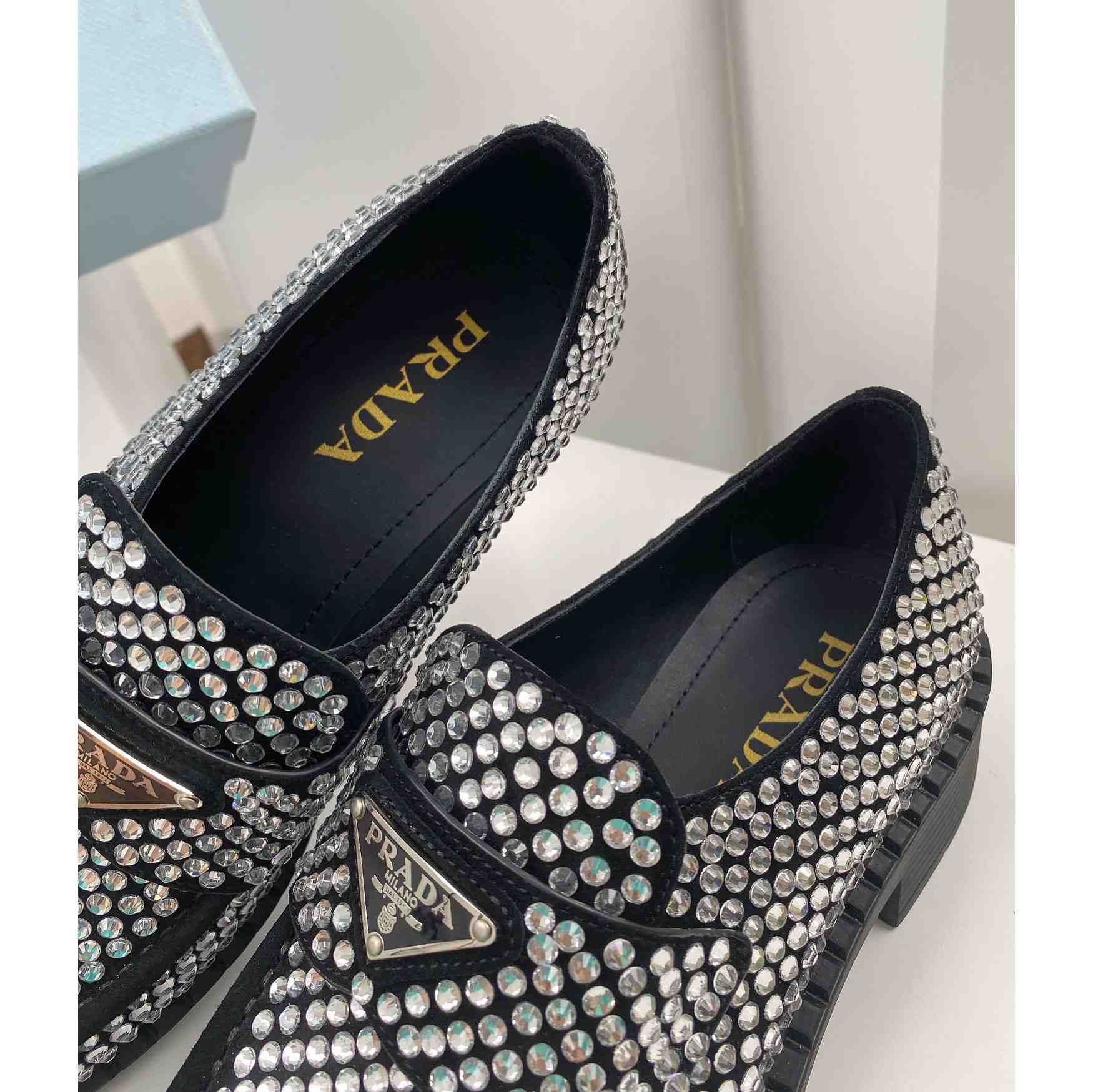 Prada Satin Loafers With Crystals - DesignerGu