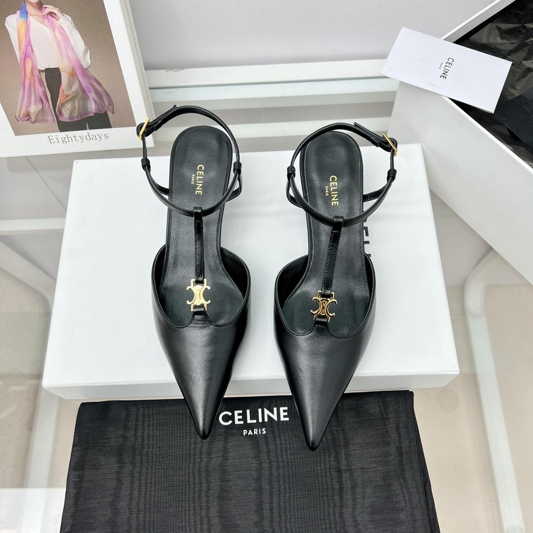 Celine Kitten With Triomphe T-Bar Strap In Calfskin  - DesignerGu