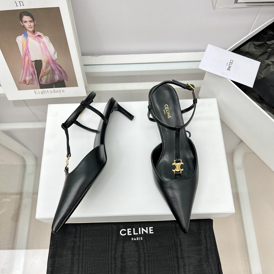 Celine Kitten With Triomphe T-Bar Strap In Calfskin  - DesignerGu