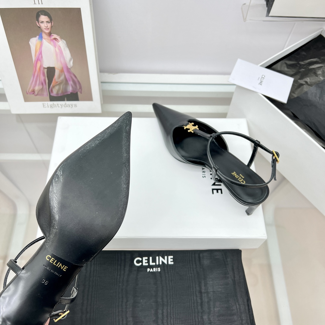 Celine Kitten With Triomphe T-Bar Strap In Calfskin  - DesignerGu