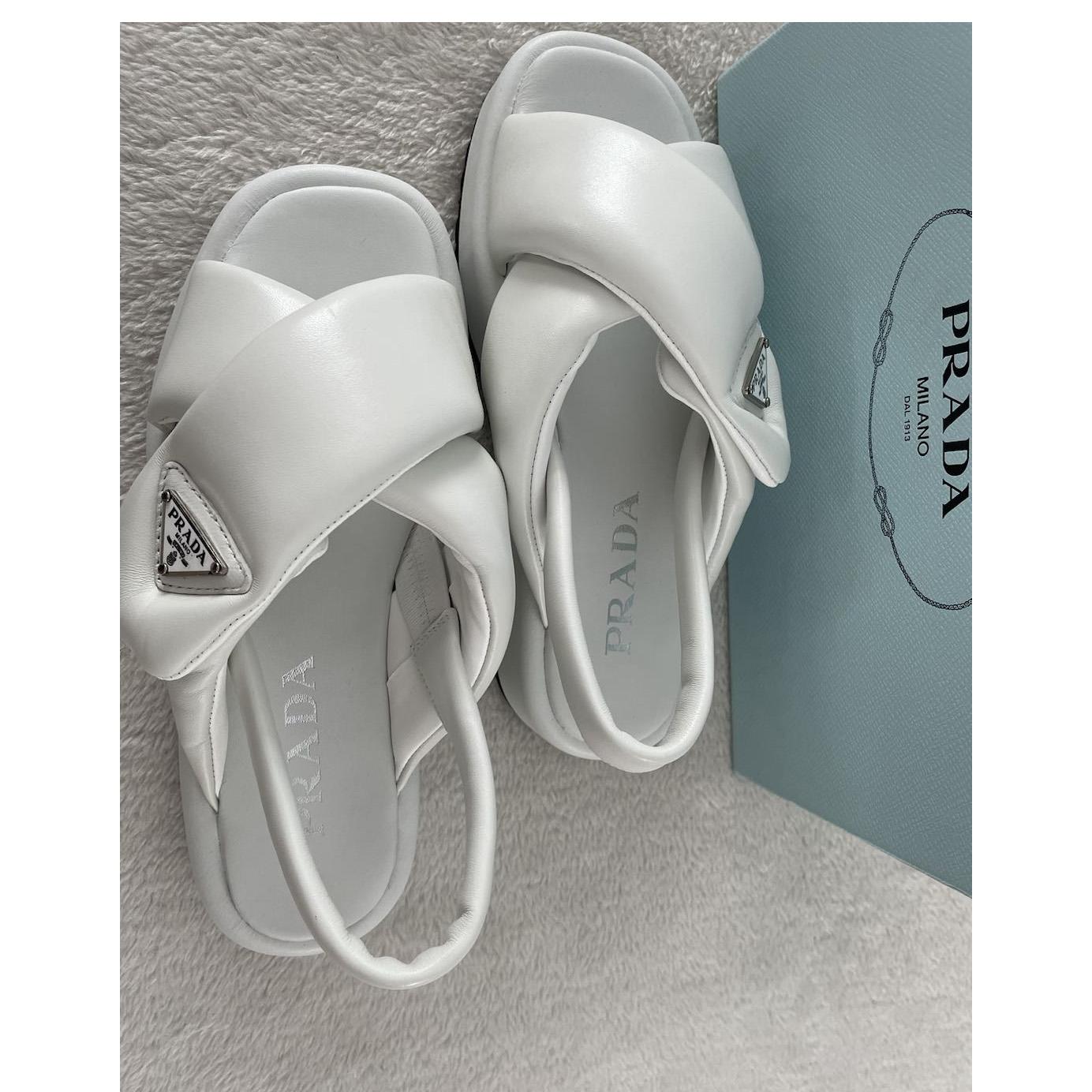 Prada Soft Padded Nappa Leather Wedge Sandals - DesignerGu