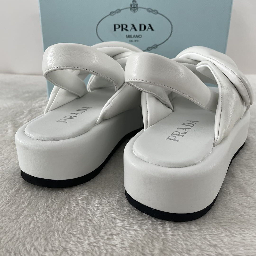 Prada Soft Padded Nappa Leather Wedge Sandals - DesignerGu