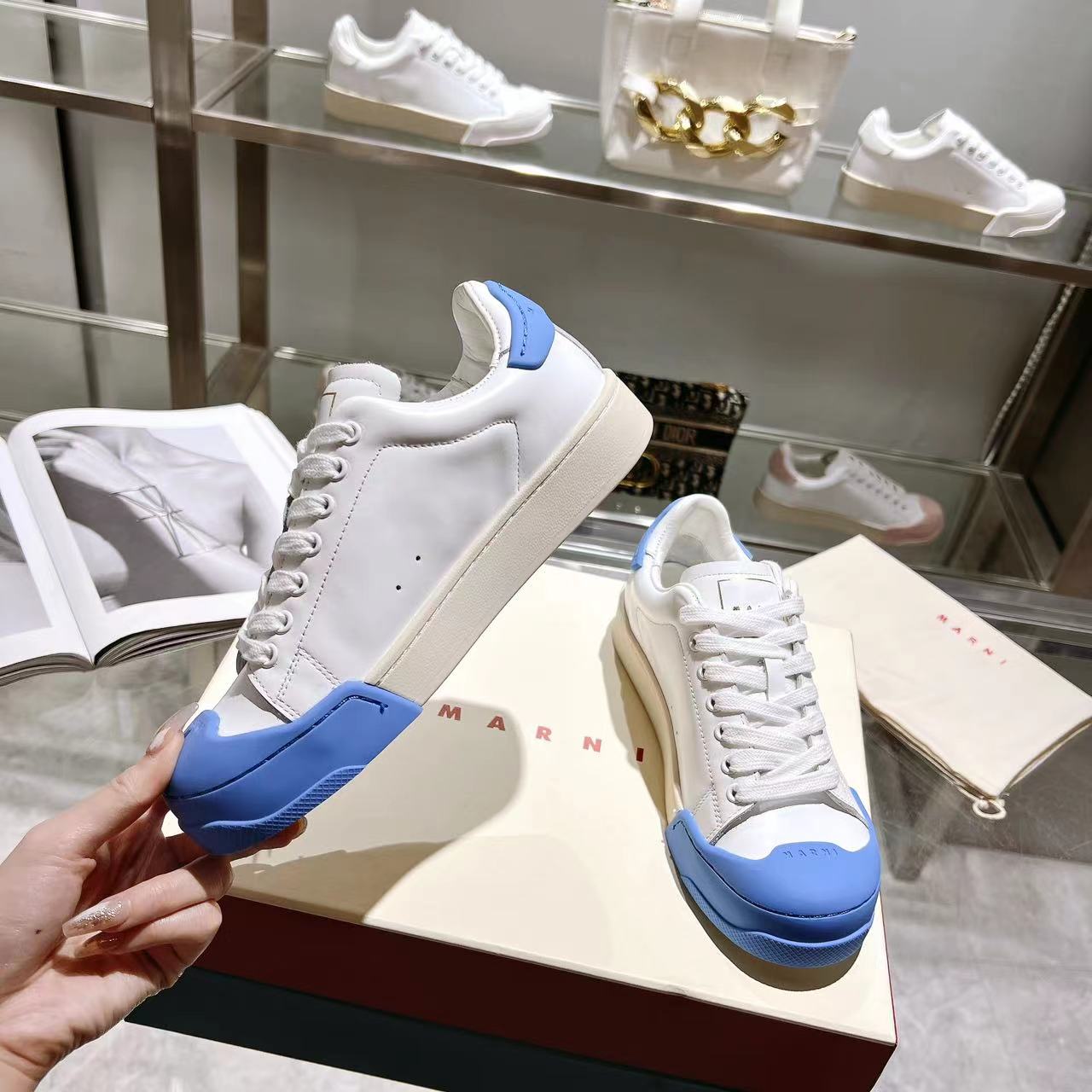 Marni Dada Bumper Sneaker In White And Blue Leather - DesignerGu