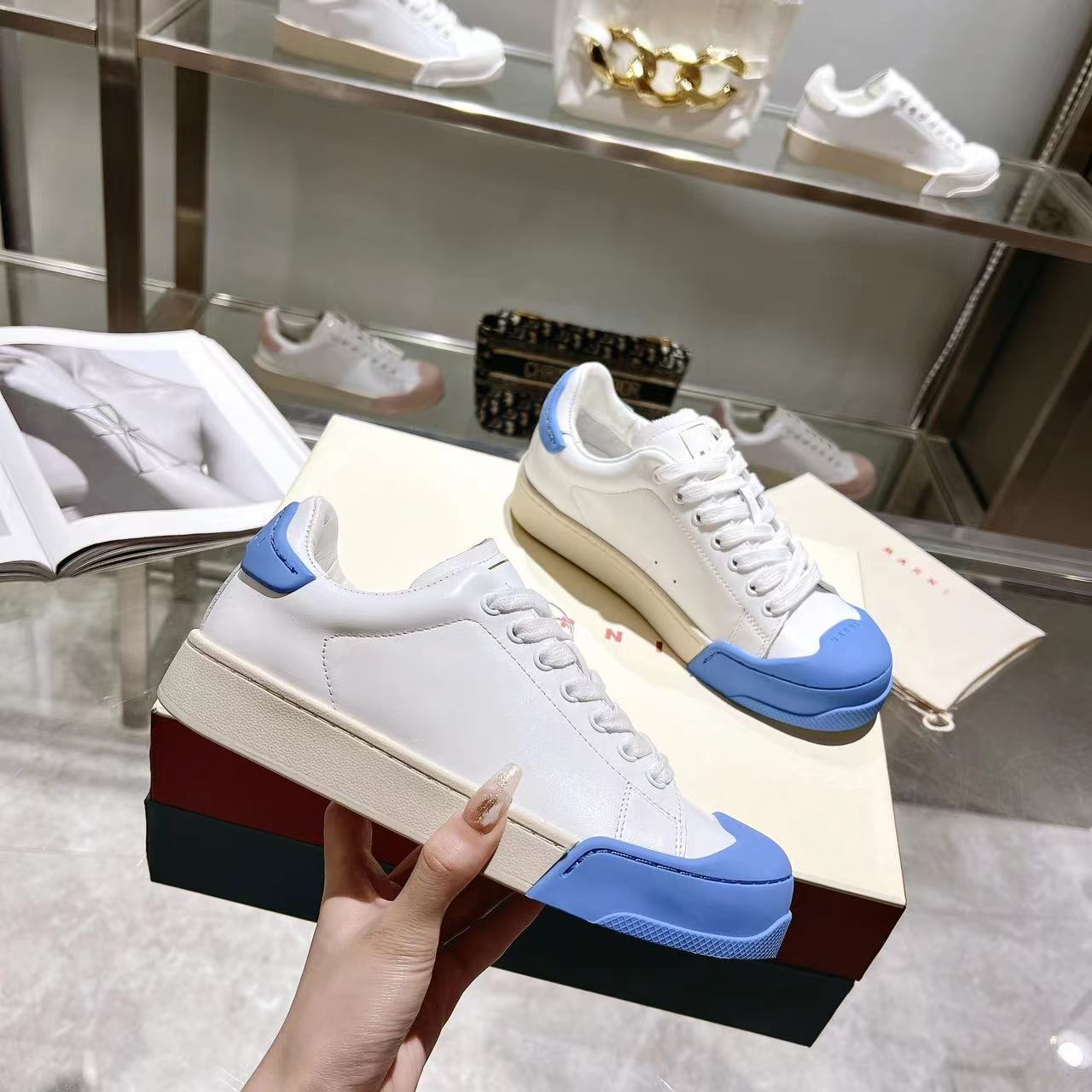 Marni Dada Bumper Sneaker In White And Blue Leather - DesignerGu